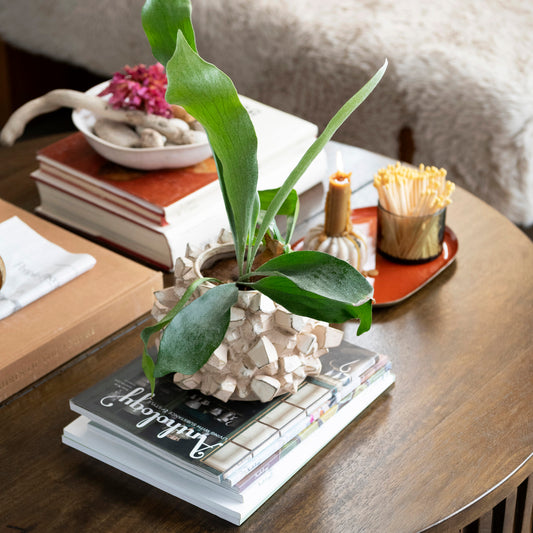 3D GEOMETRIC CREAM STONEWARE PLANTER