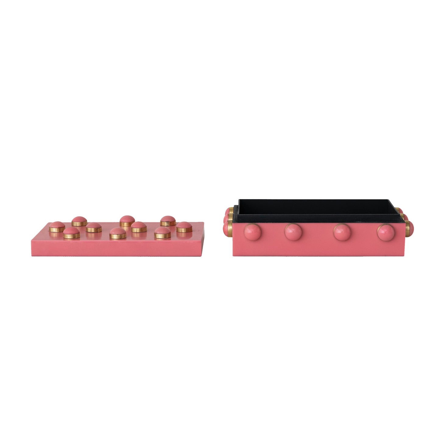 RESIN & BRASS STUDDED BOX, PINK & GOLD FINISH
