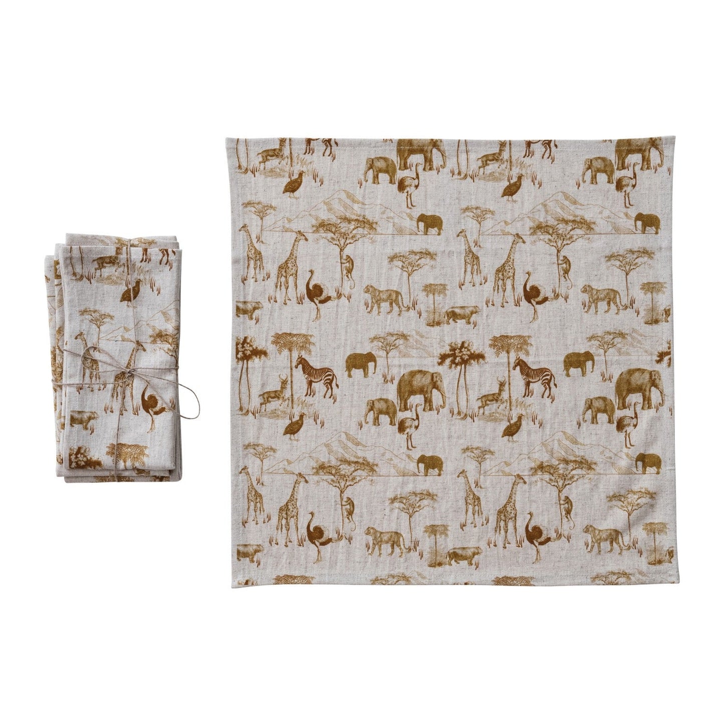 COTTON & LINEN NAPKINS WITH SAFARI ANIMALS (SET OF 4)