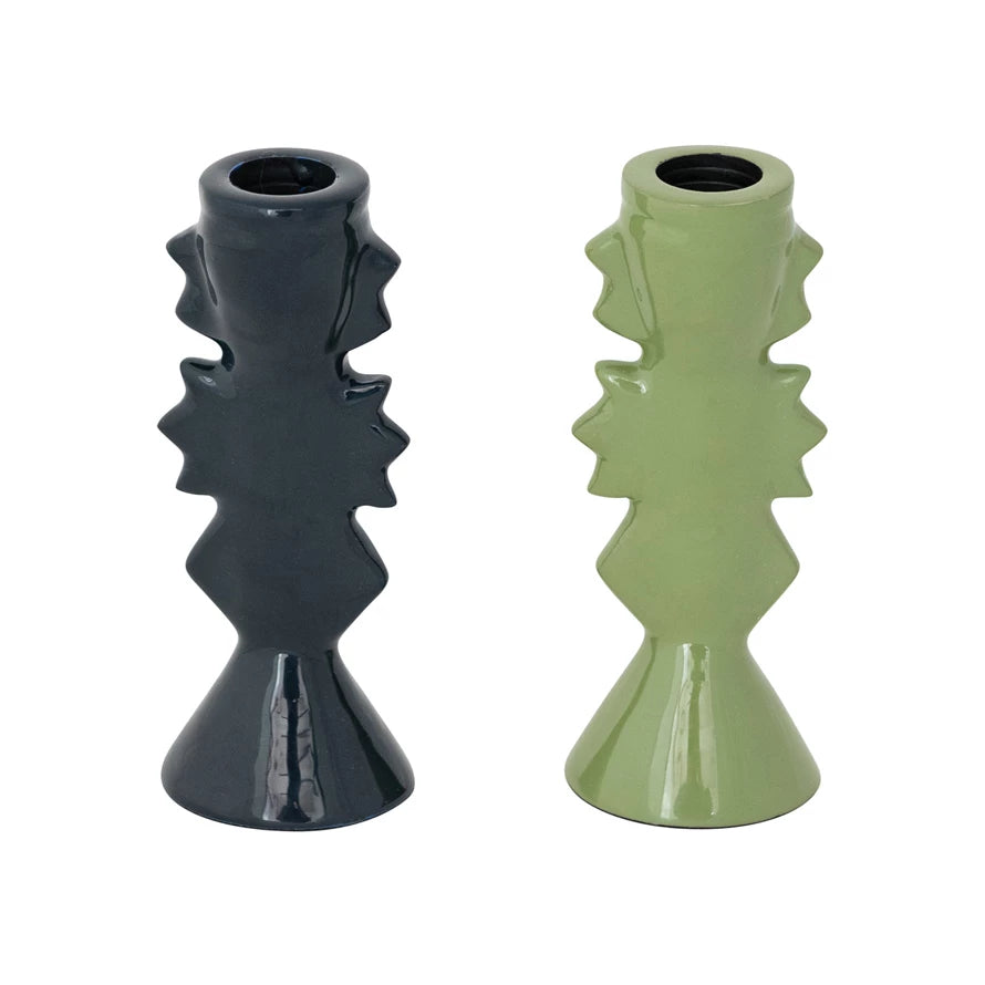 ENAMELED ALUMINUM TAPER HOLDER SET OF 2