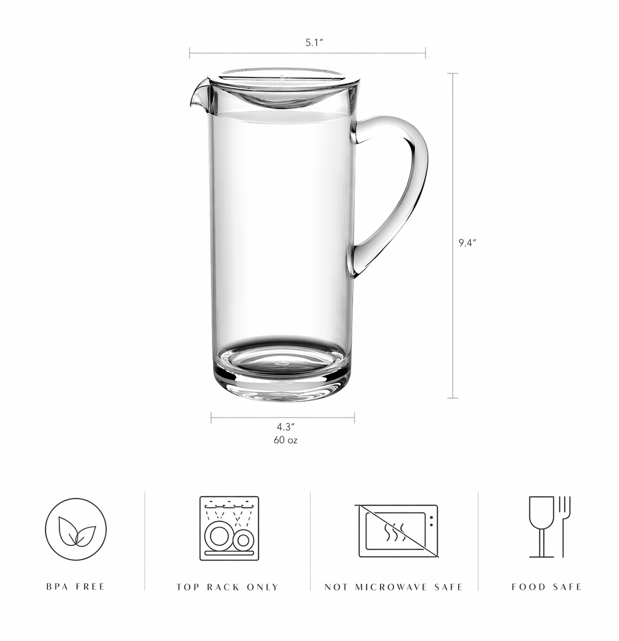 MARIANA 60-OZ. CLEAR ACRYLIC PITCHER WITH LID