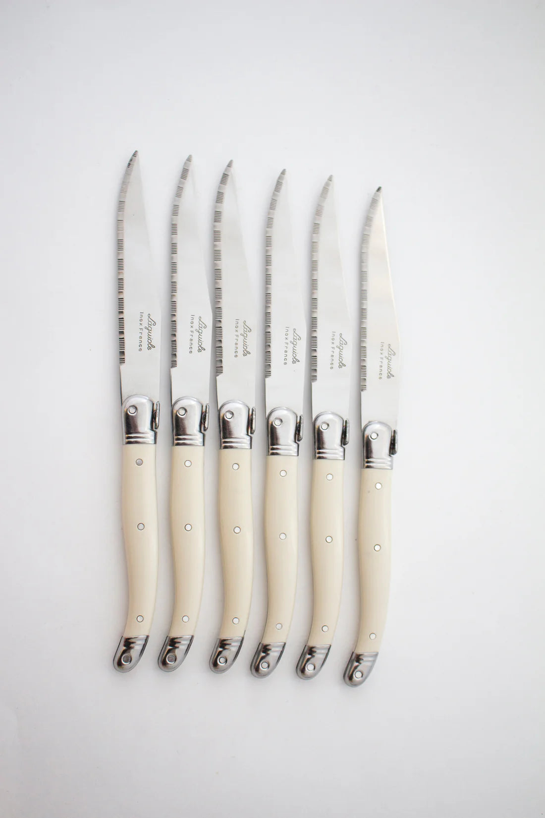 LAGUIOLE 6 PIECE STEAK KNIFE SET, IVORY IN WOOD PRESENTATION BOX