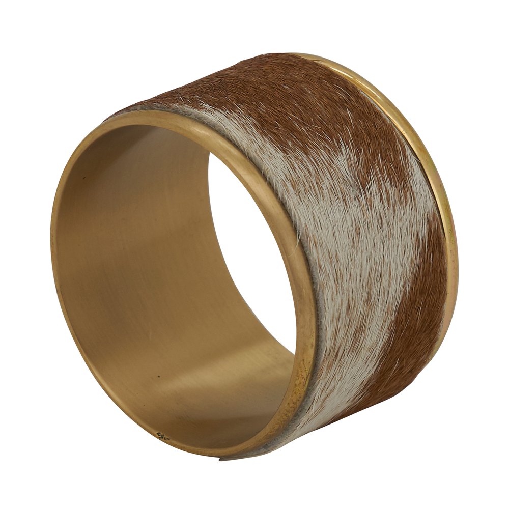 COW HIDE NAPKIN RING BROWN (SET OF 4)