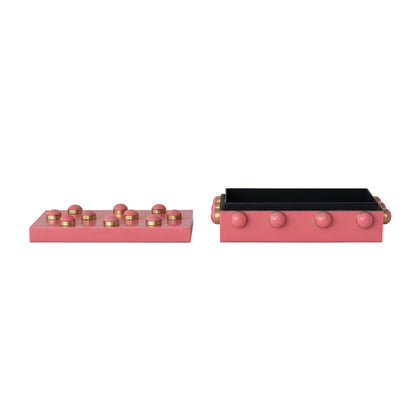 RESIN & BRASS STUDDED BOX, PINK & GOLD FINISH