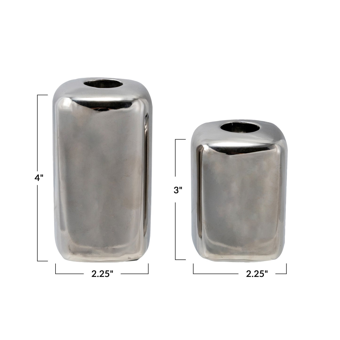 CHROME FINISH STONEWARE TAPER HOLDERS  (SET OF 2)
