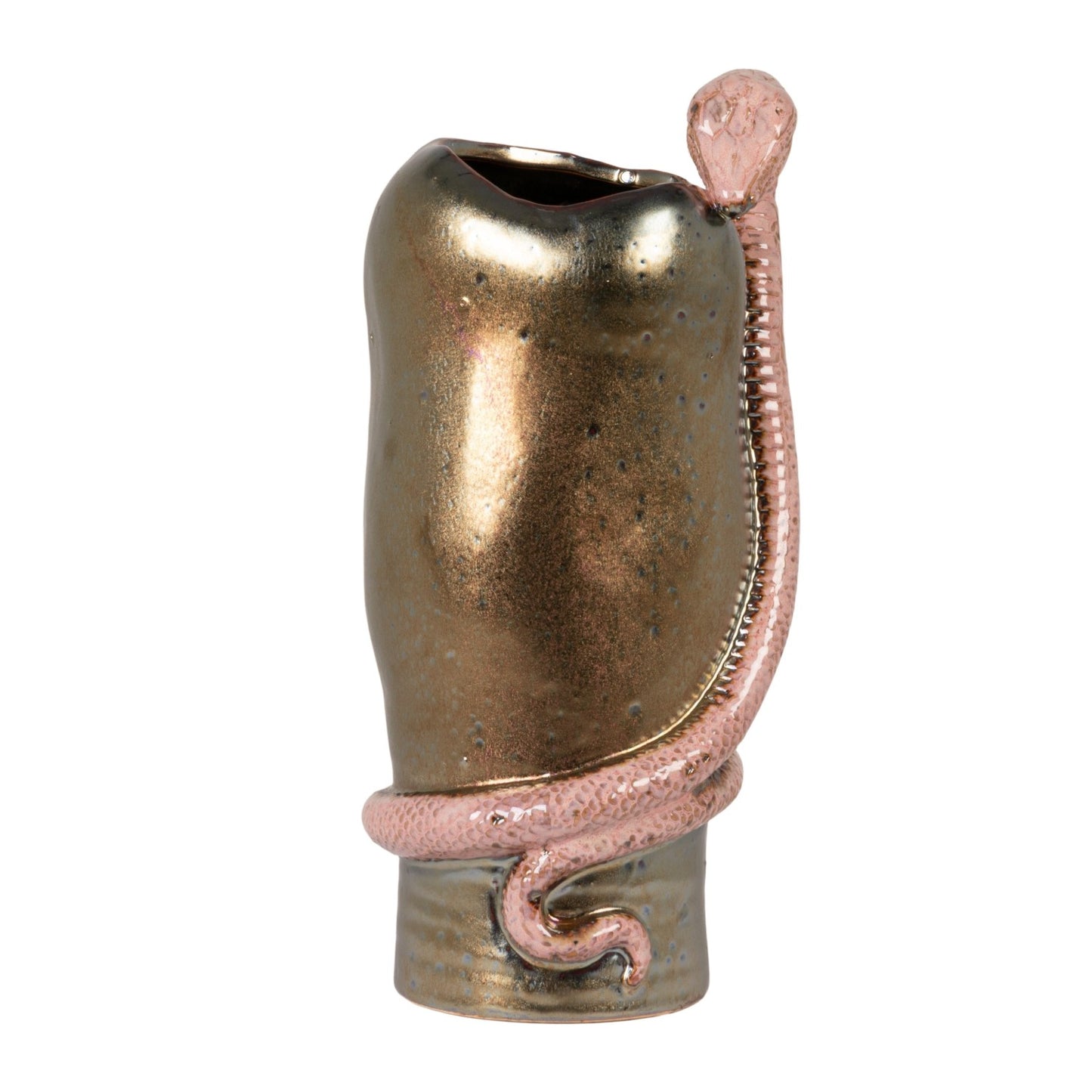 SNAKE STONEWARE VASE METALLIC & PINK