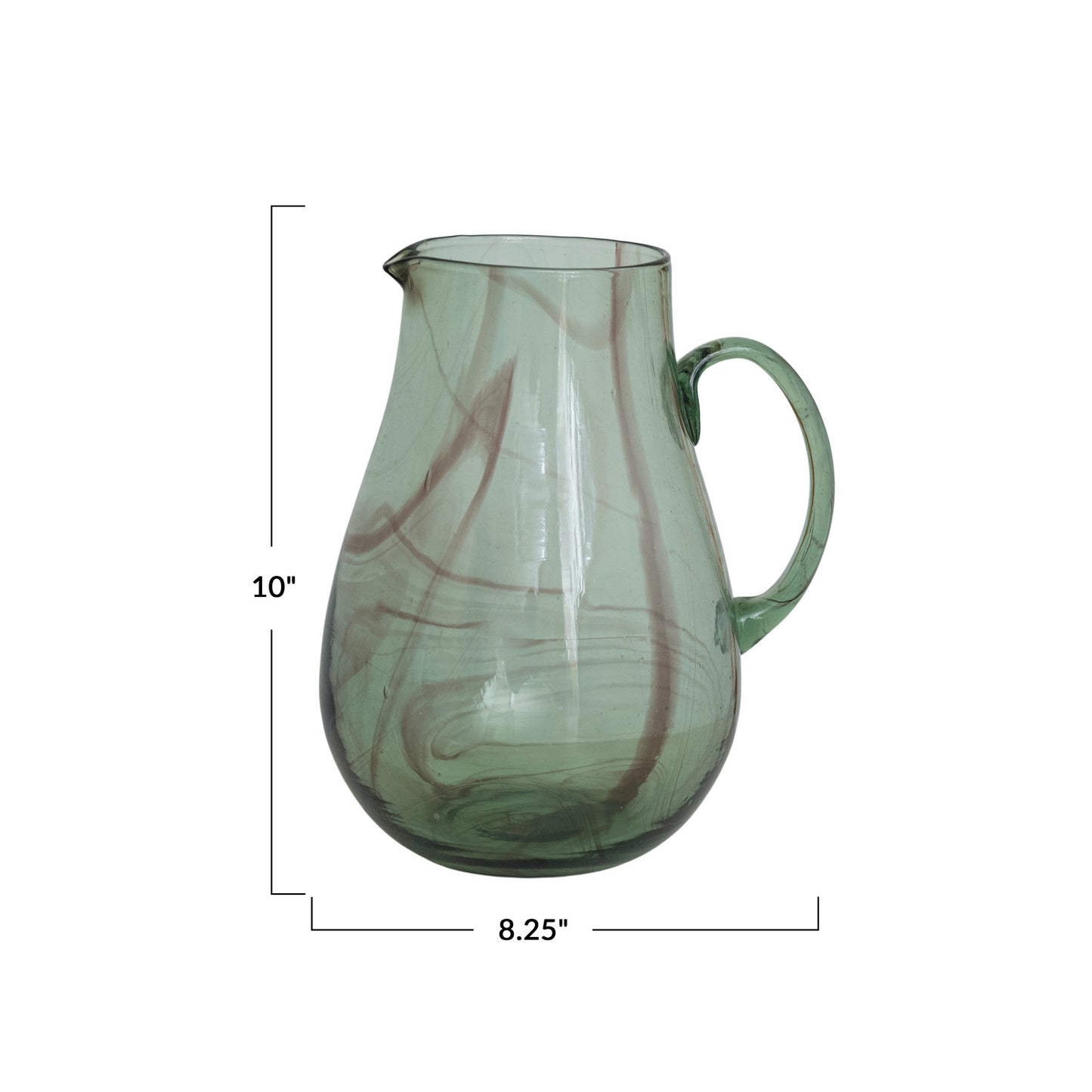 MARBLED GREEN HAND-BLOWN GLASS PITCHER
