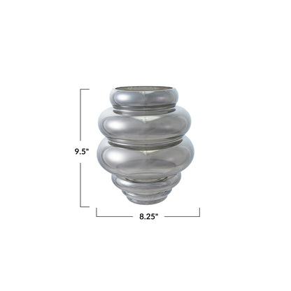 RIBBED GLASS SMALL VASE, CHROME FINISH