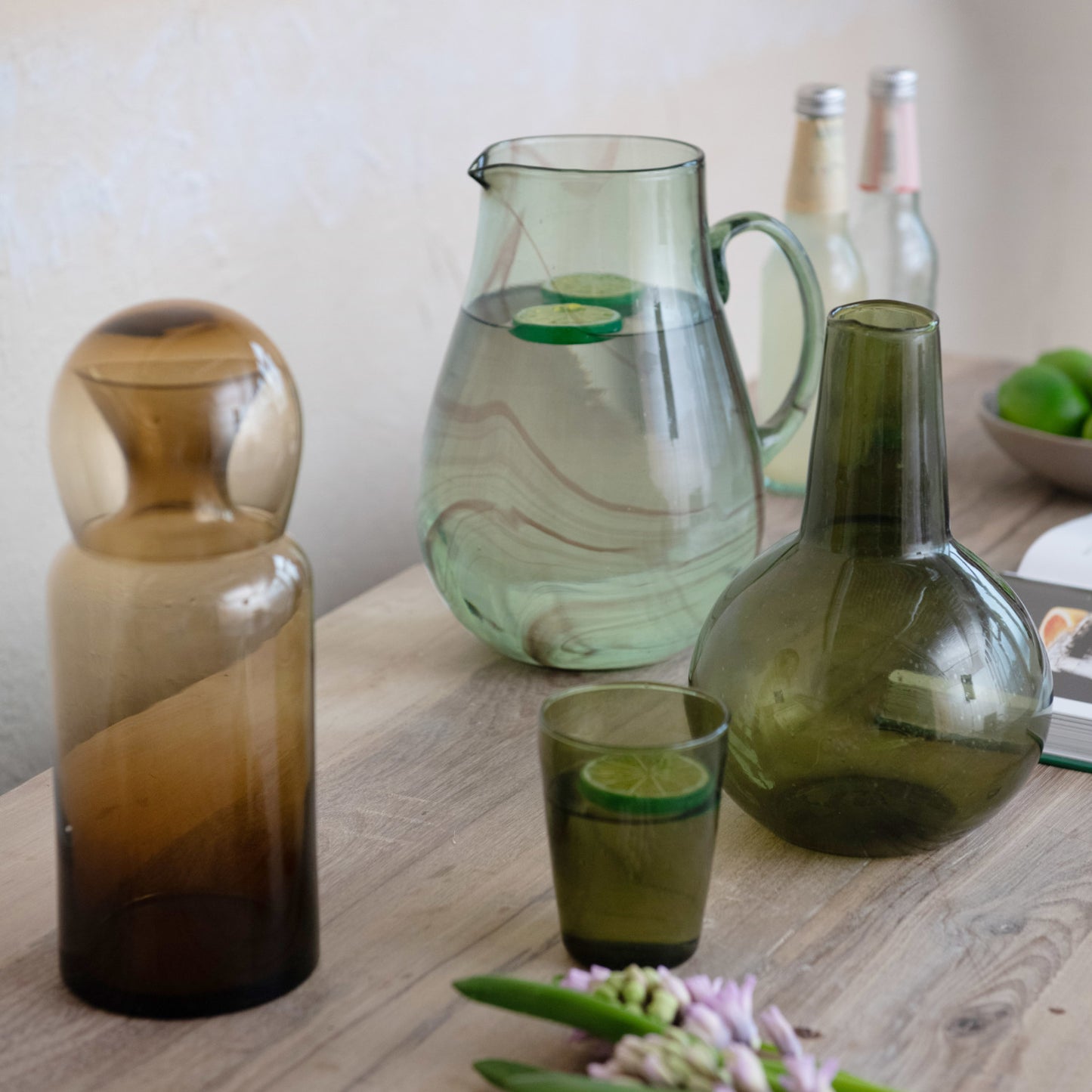 MARBLED GREEN HAND-BLOWN GLASS PITCHER