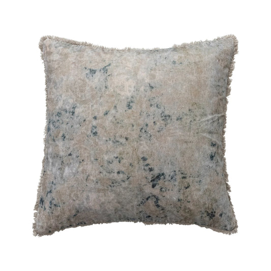 WATERCOLOR VELVET COTTON PILLOW WITH FRINGE