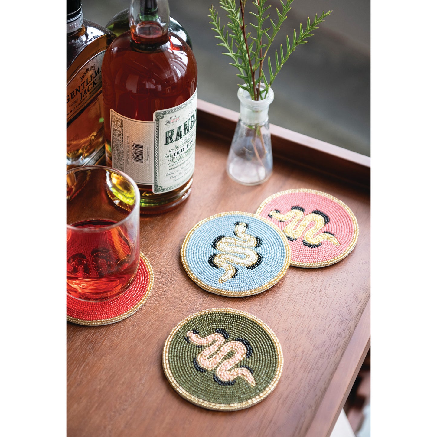 COASTERS WITH SNAKES SET OF 4