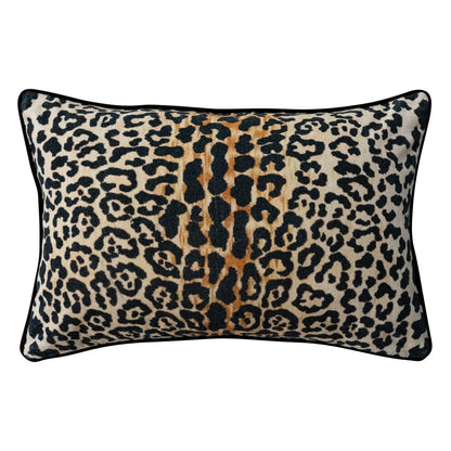COTTON VELVET LUMBAR PILLOW W/ LEOPARD PRINT & PIPING