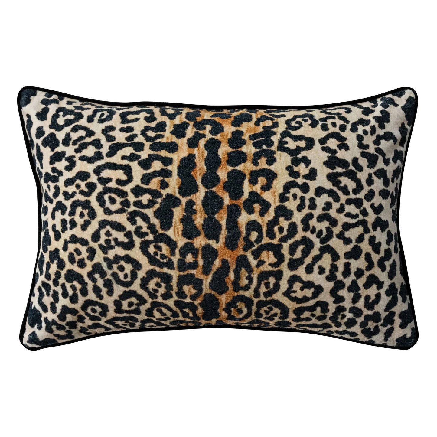 COTTON VELVET LUMBAR PILLOW W/ LEOPARD PRINT & PIPING