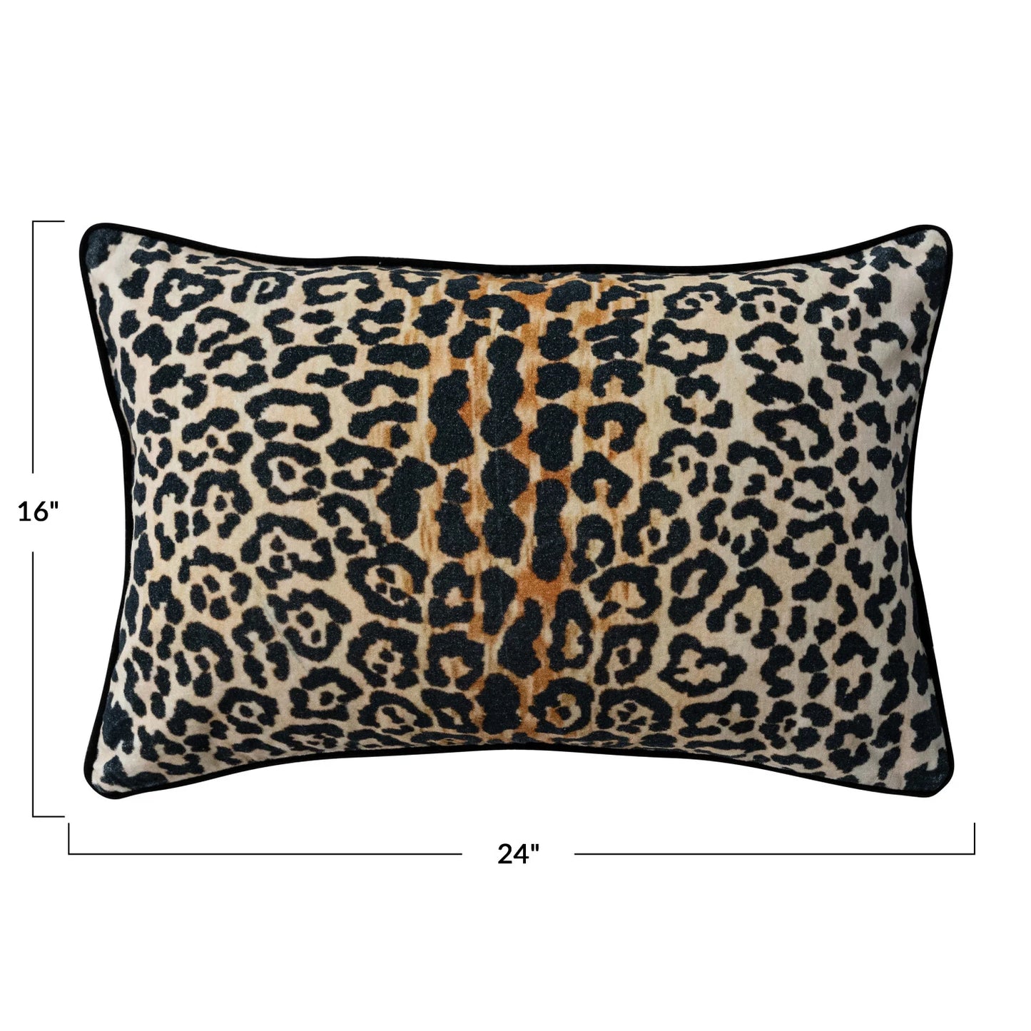 COTTON VELVET LUMBAR PILLOW W/ LEOPARD PRINT & PIPING