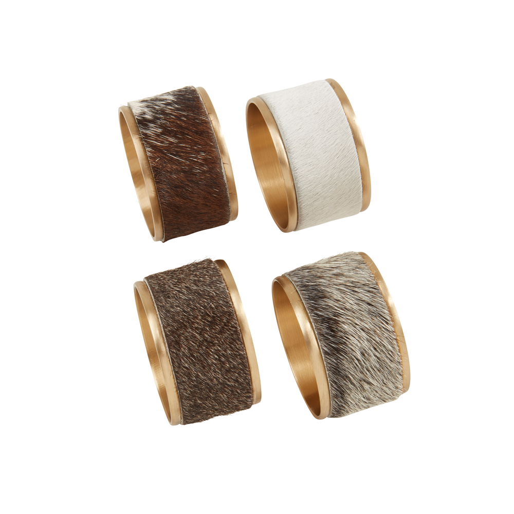 COW HIDE NAPKIN RING BROWN (SET OF 4)