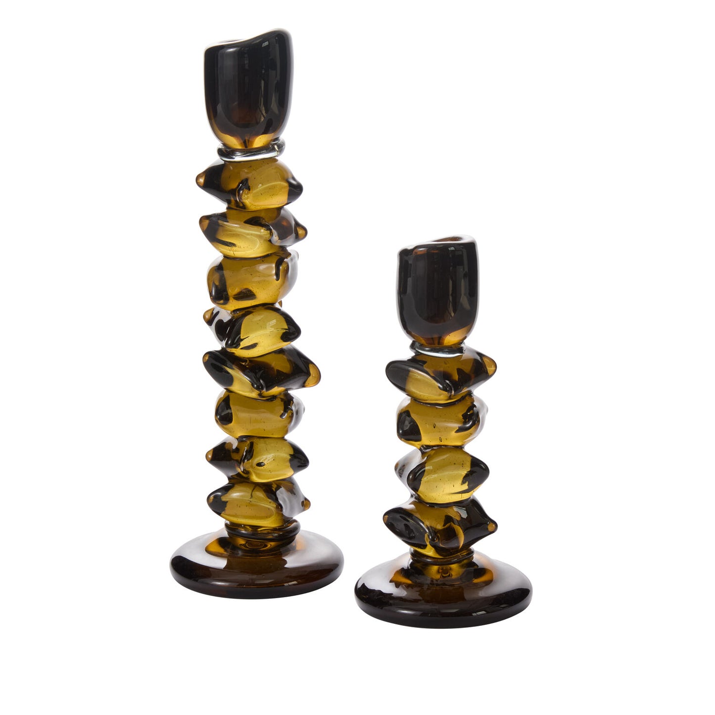 STACKED GLASS CANDLEHOLDER SET OF 2