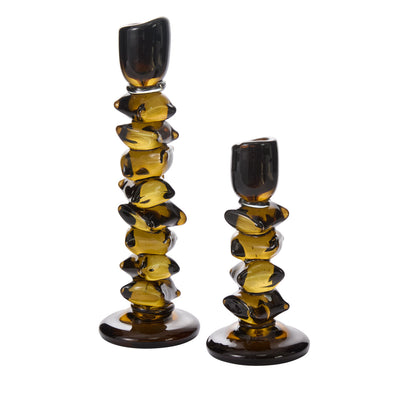 STACKED GLASS CANDLEHOLDER (SET OF 2)