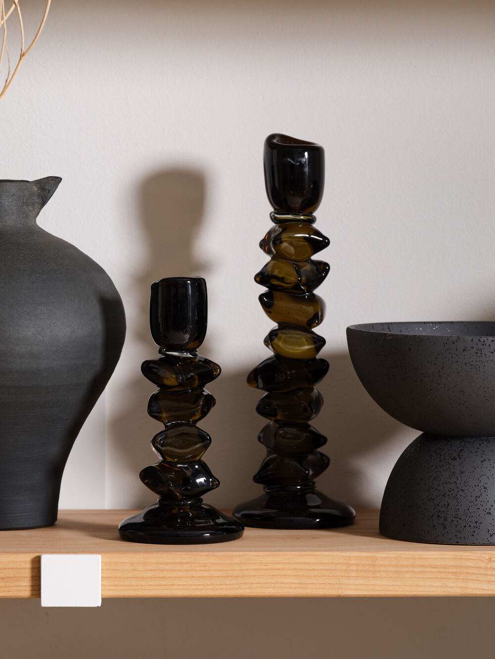 STACKED GLASS CANDLEHOLDER SET OF 2