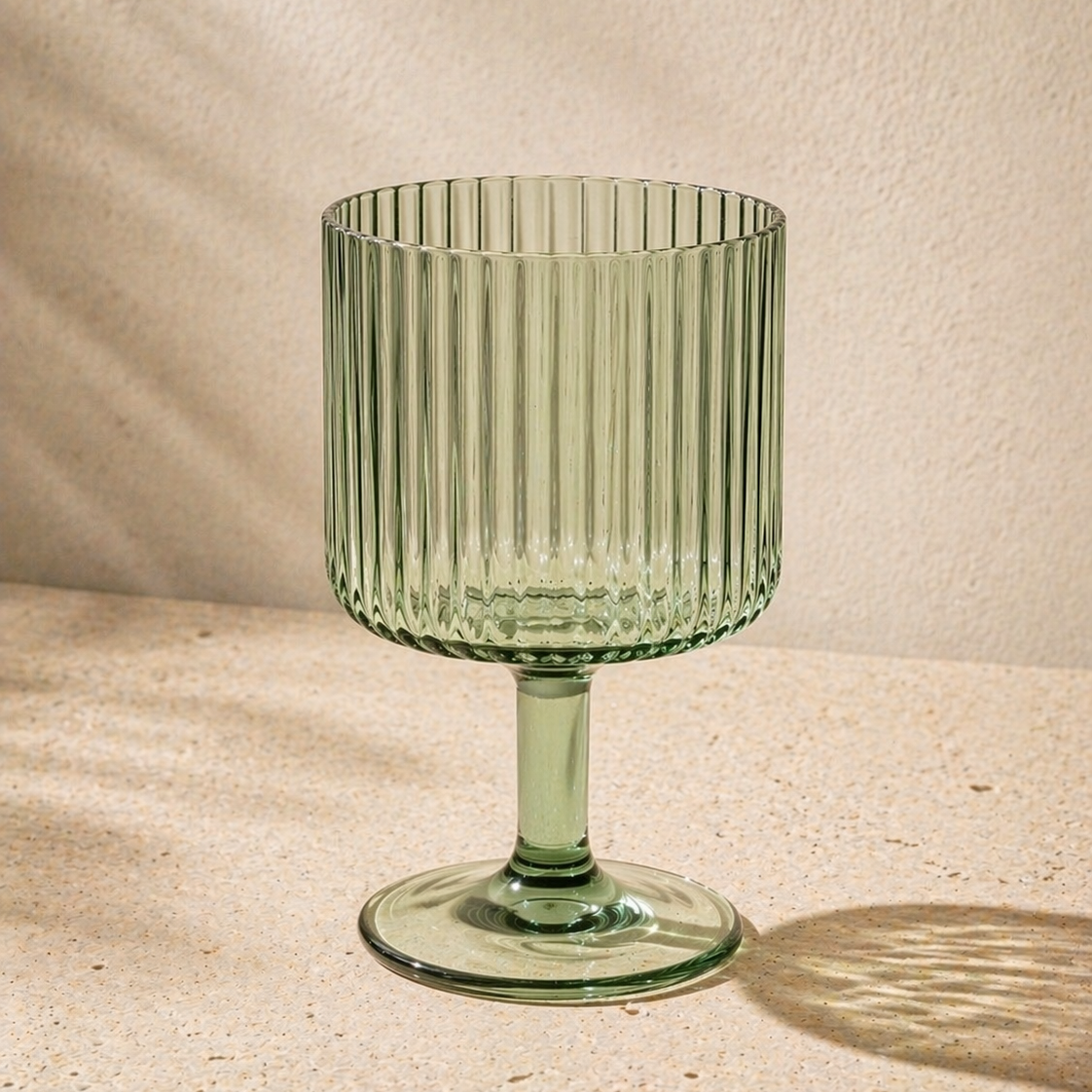 LUCIA 15-OZ. GREEN ACRYLIC RIBBED GOBLET