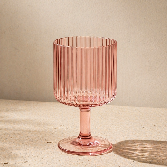 LUCIA 15-OZ. PINK ACRYLIC RIBBED GOBLET (SET OF 6)