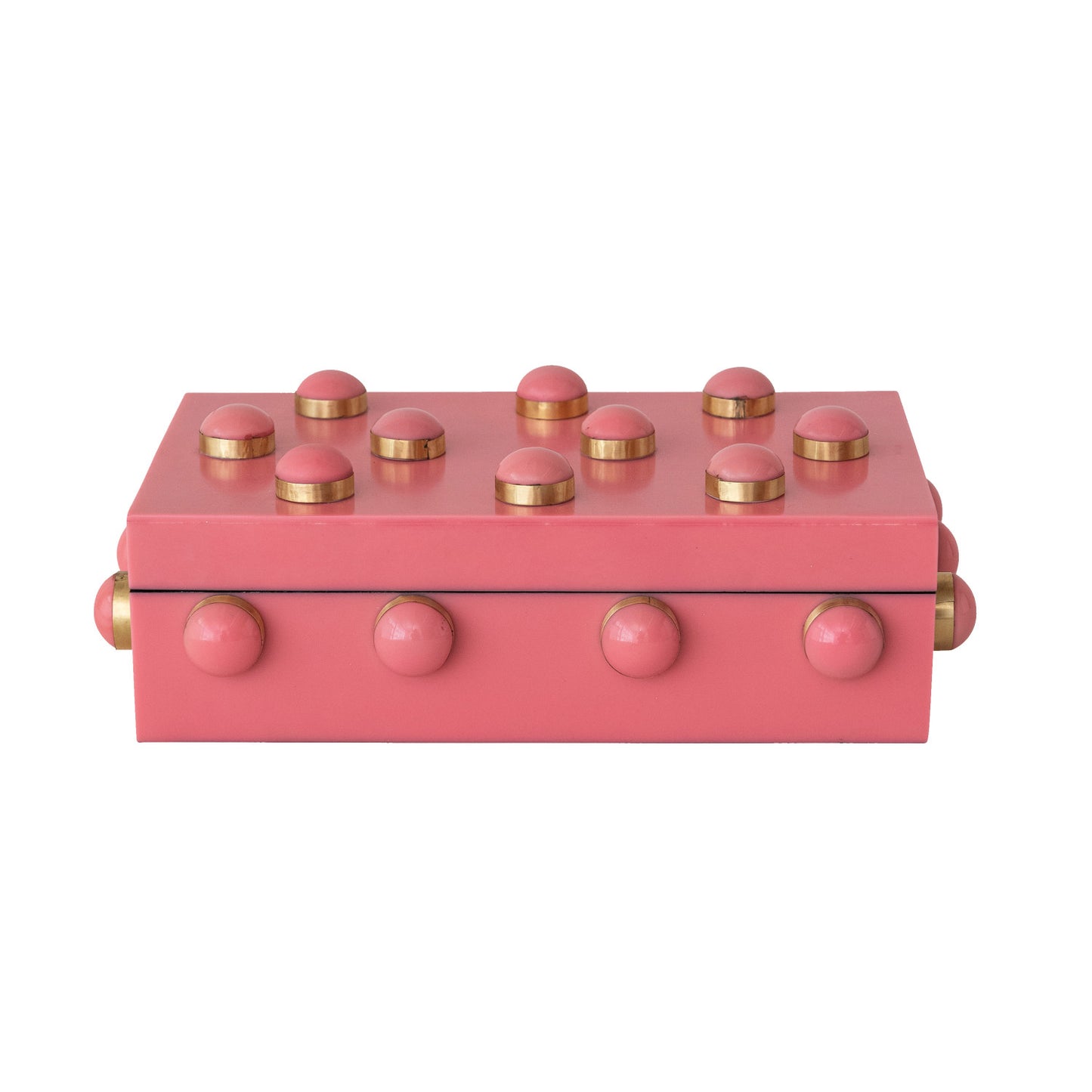 RESIN & BRASS STUDDED BOX, PINK & GOLD FINISH