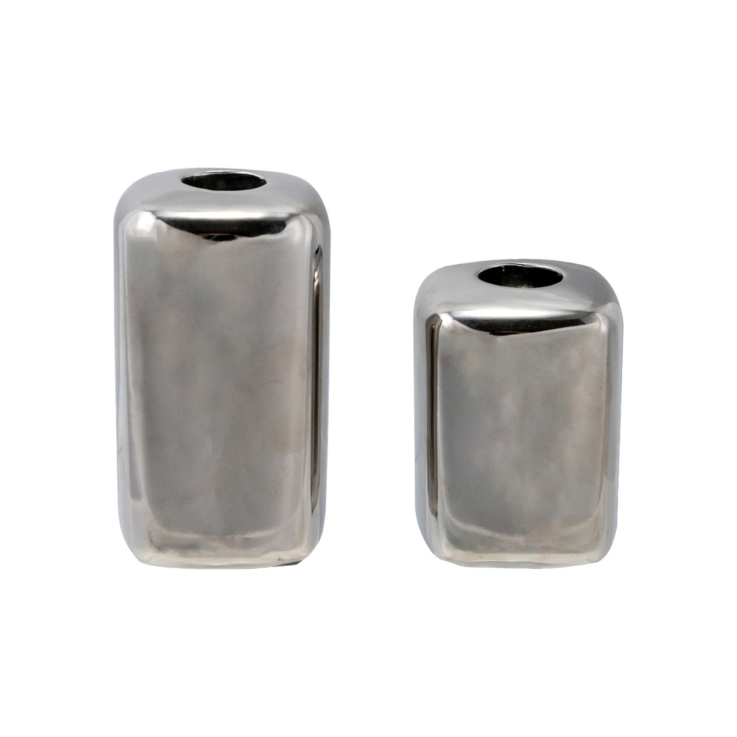 CHROME FINISH STONEWARE TAPER HOLDERS  (SET OF 2)