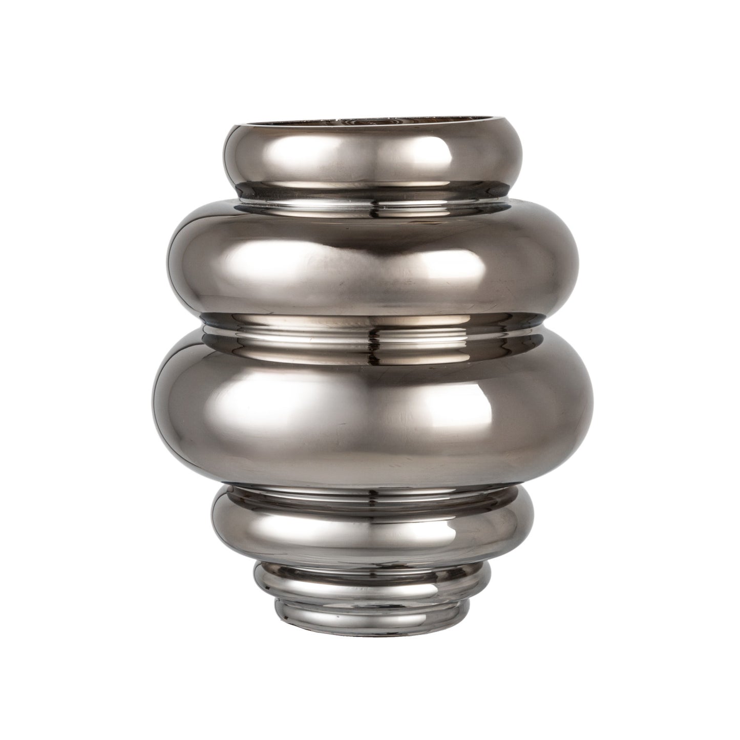 RIBBED GLASS SMALL VASE, CHROME FINISH