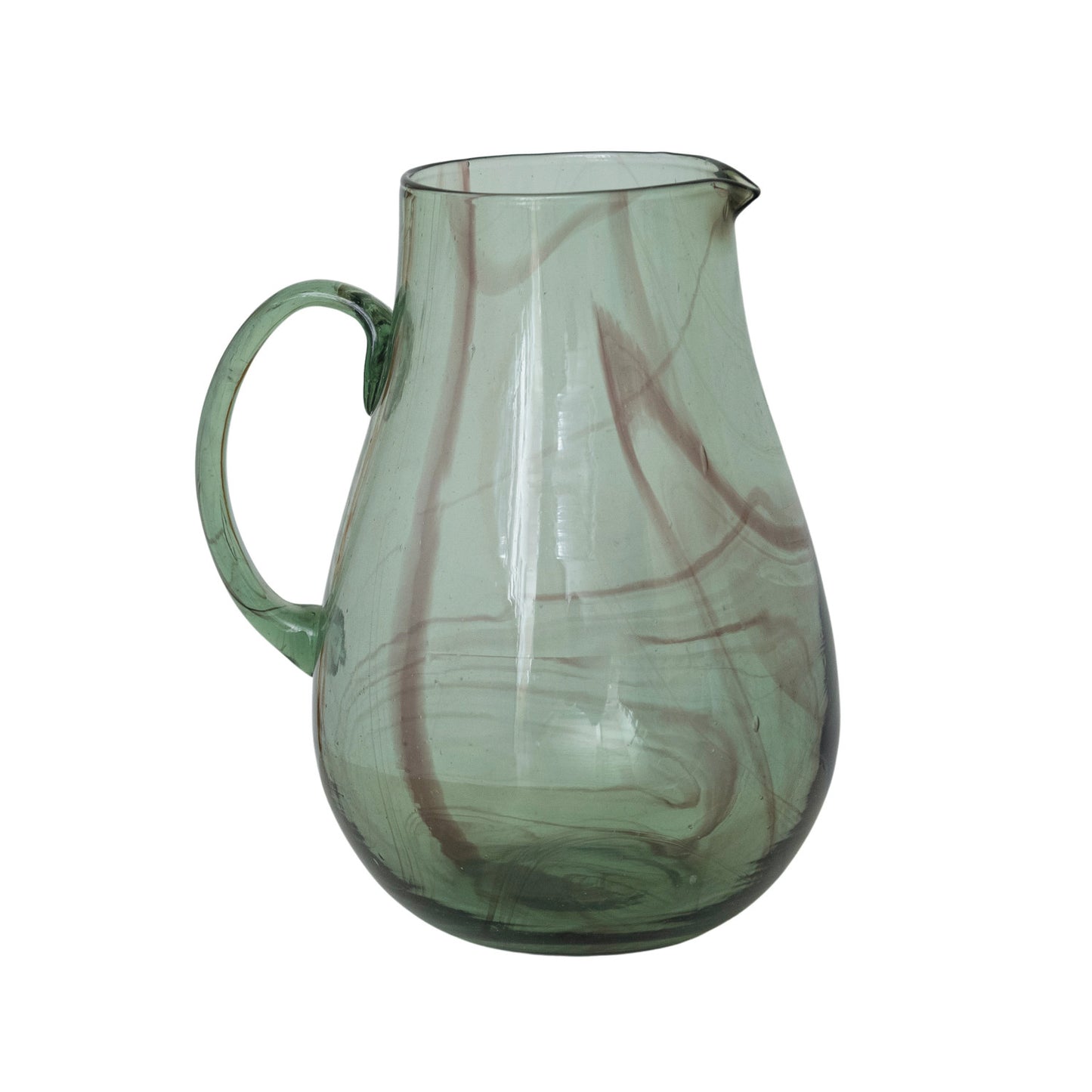 MARBLED GREEN HAND-BLOWN GLASS PITCHER
