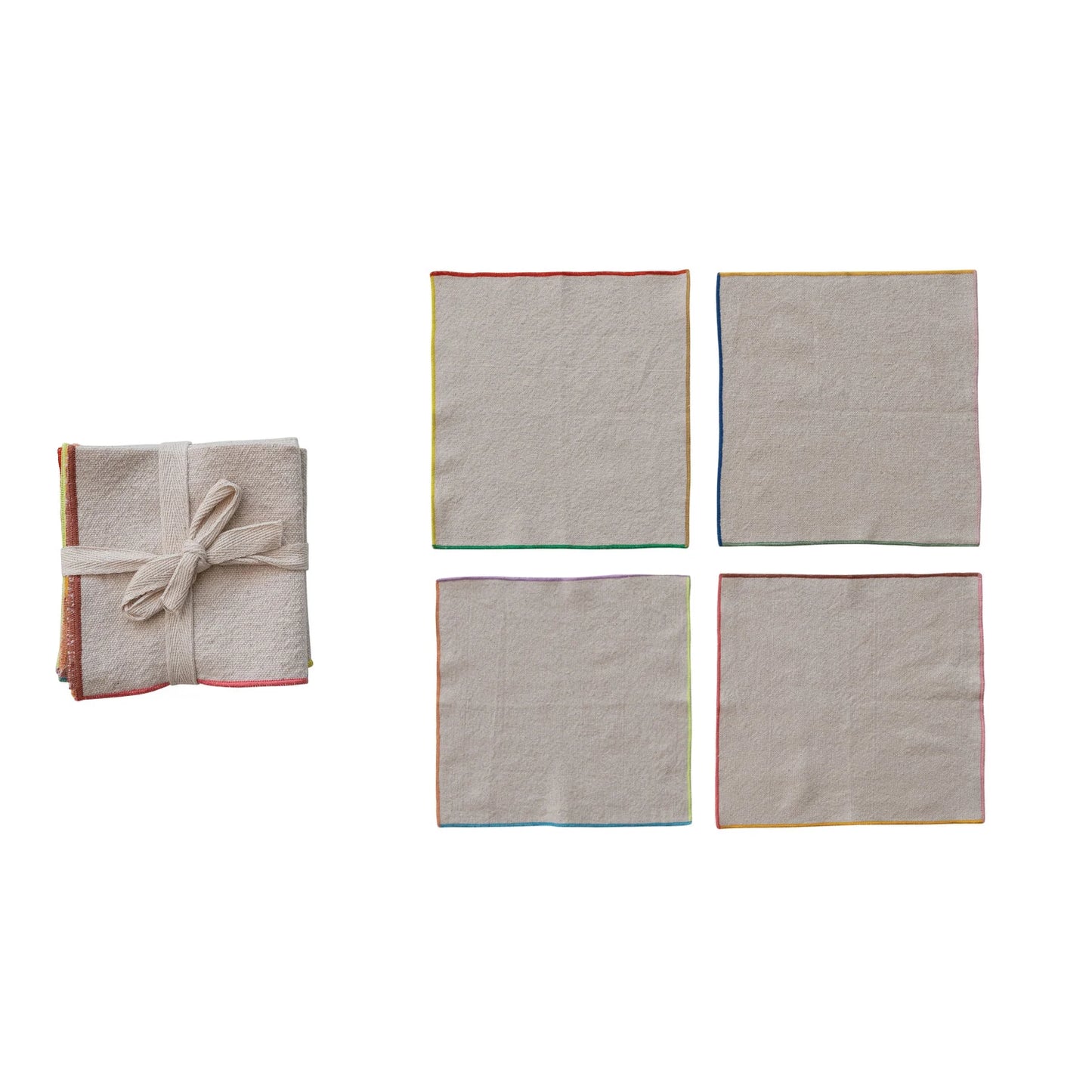 WOVEN COTTON NAPKINS WITH STITCHED COLORED EDGE (SET OF 4)