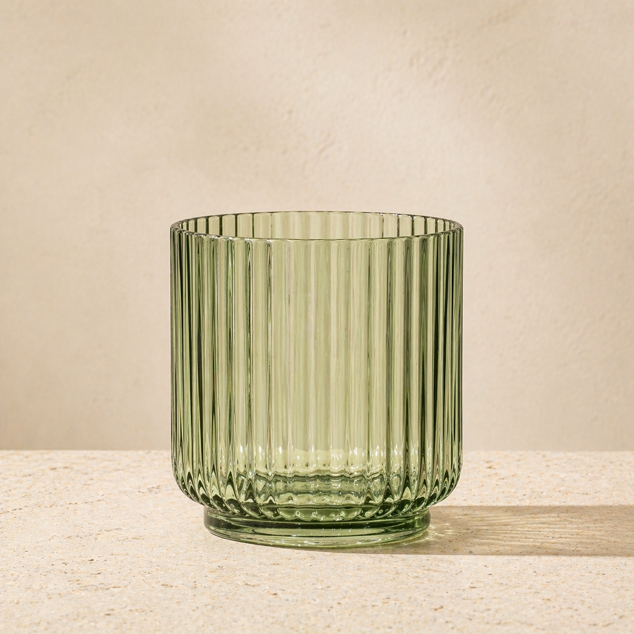LUCIA 15-OZ. GREEN ACRYLIC RIBBED DOUBLE OLD-FASHIONED GLASS