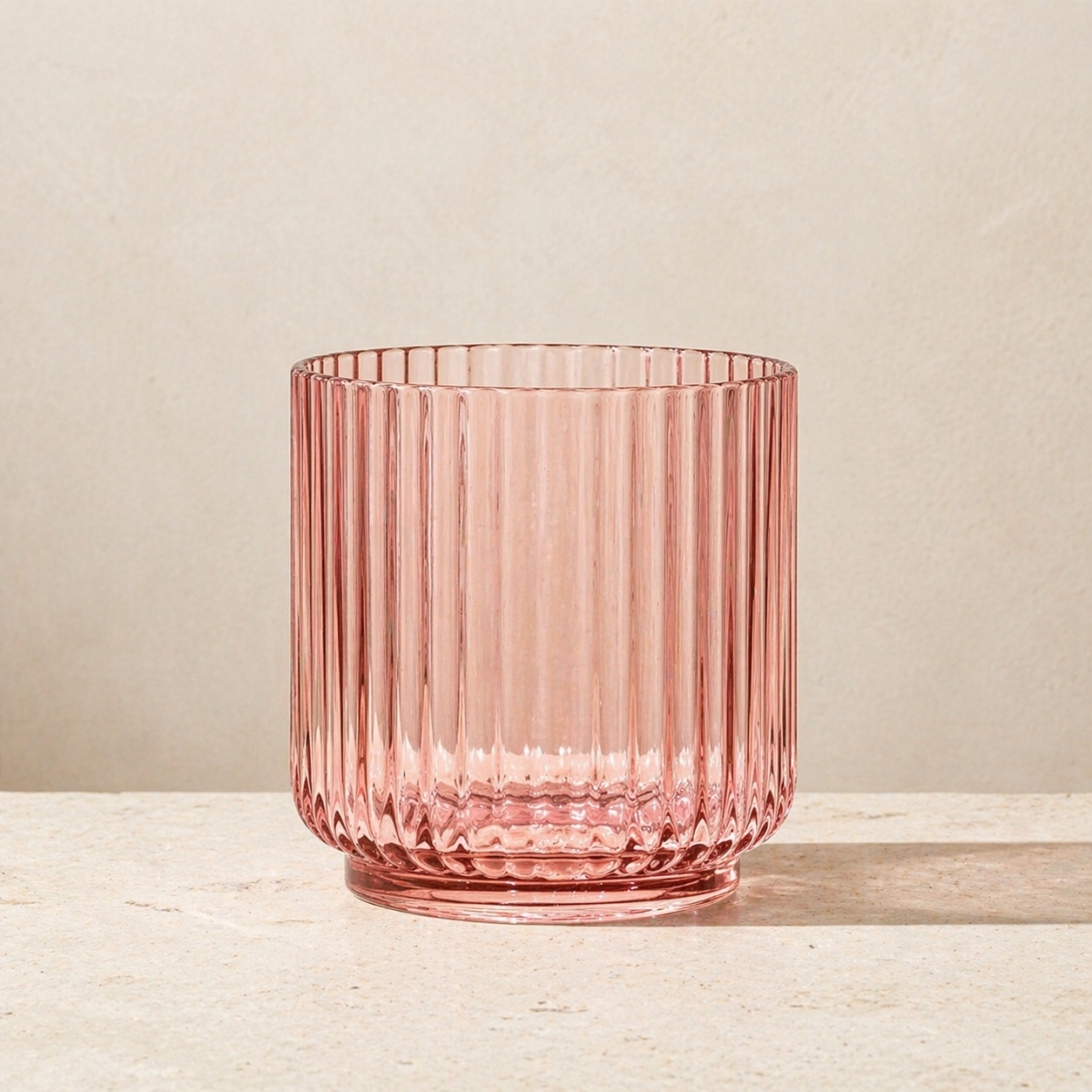 LUCIA 15-OZ. PINK ACRYLIC RIBBED DOUBLE OLD-FASHIONED GLASS