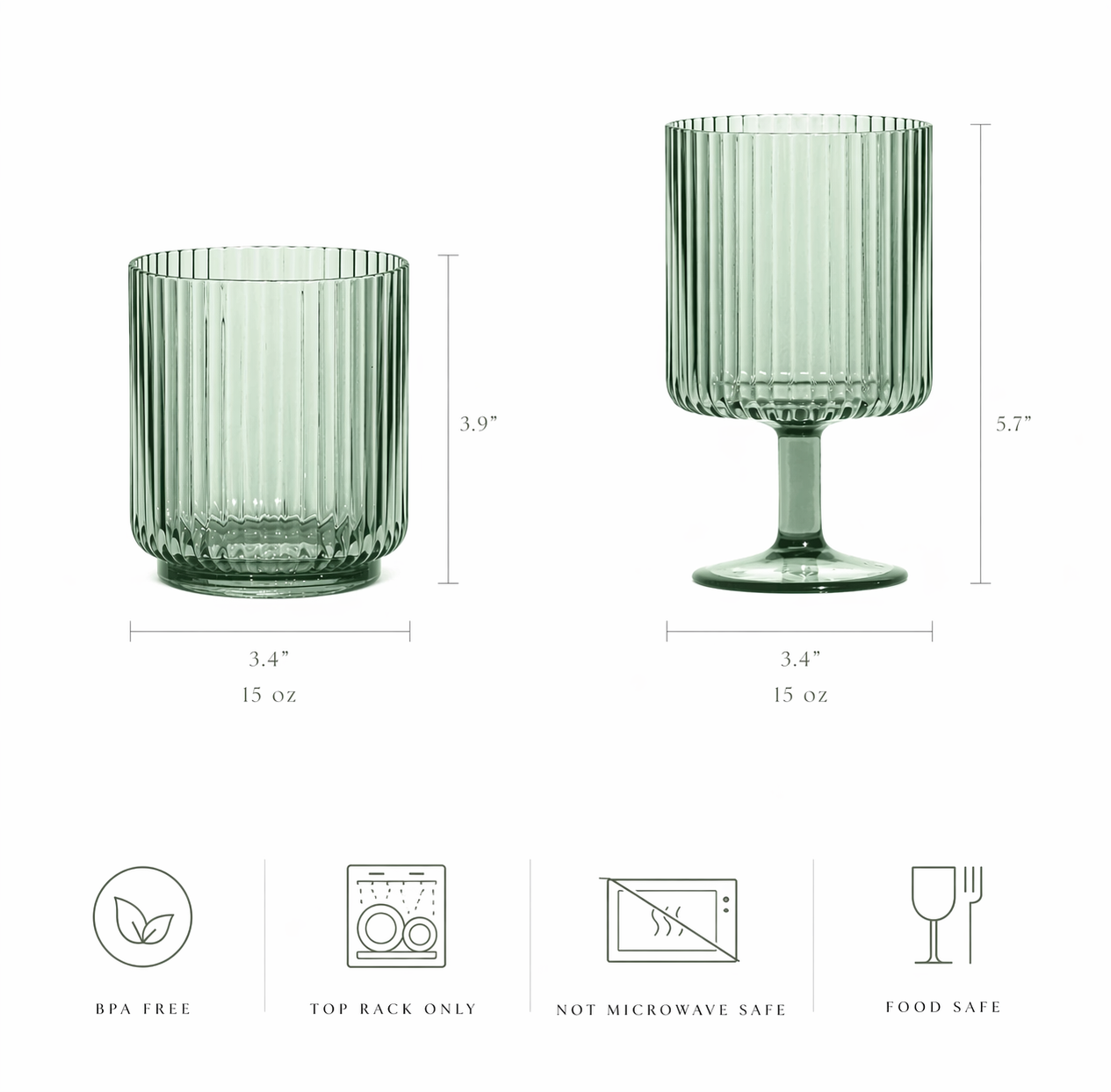 LUCIA 15-OZ. GREEN ACRYLIC RIBBED DOUBLE OLD-FASHIONED GLASS