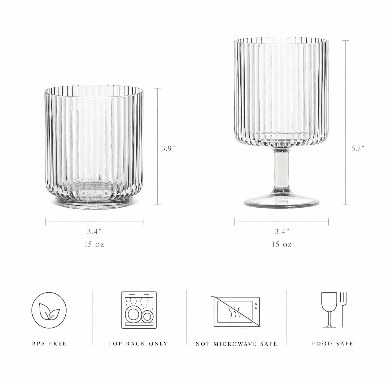 LUCIA 15-OZ. CLEAR ACRYLIC RIBBED DOUBLE OLD-FASHIONED GLASS