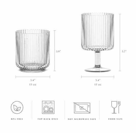 LUCIA 15-OZ. CLEAR ACRYLIC RIBBED GOBLET  (SET OF 6)