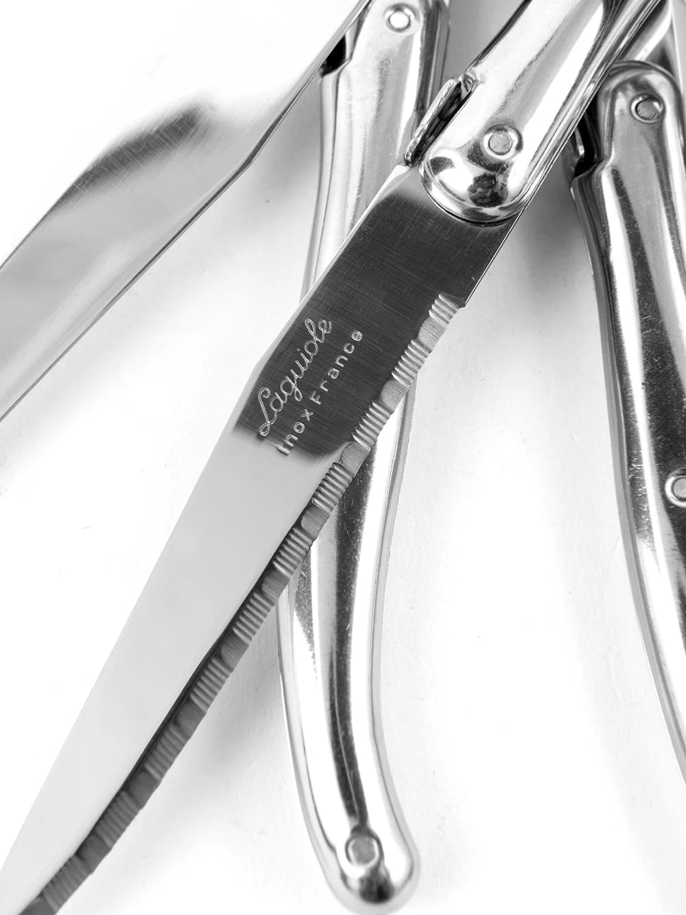 LAGUIOLE 6 PIECE STEAK KNIFE SET, STAINLESS STEEL IN WOOD BOX WITH ACRYLIC LID