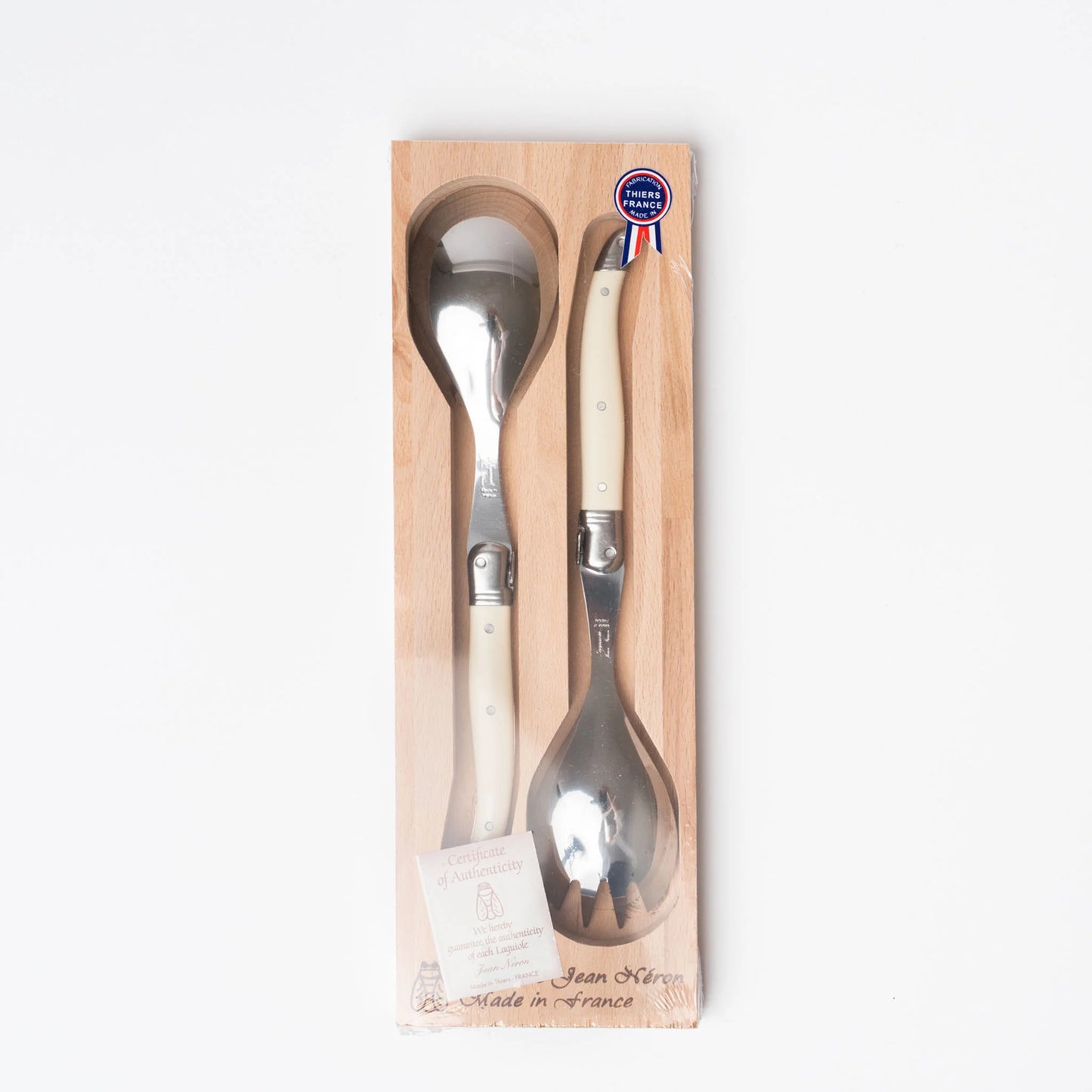 LAGUIOLE SALAD SERVING SET IVORY IN WOODEN BOX