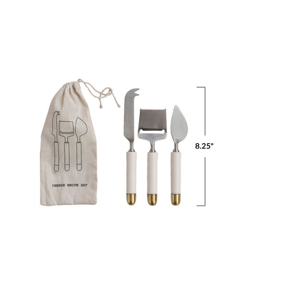 STAINLESS STEEL WHITE & GOLD CHEESE KNIVES (SET OF 3)