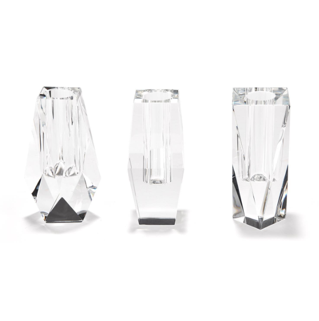FACETED HAND CUT CRYSTAL GLASS BUD VASES SET 3