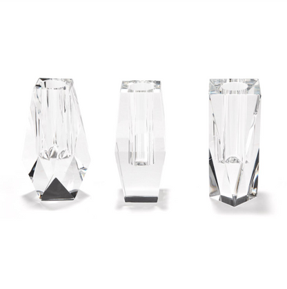 FACETED HAND CUT CRYSTAL GLASS BUD VASES (SET OF 3)