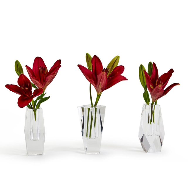 FACETED HAND CUT CRYSTAL GLASS BUD VASES SET 3