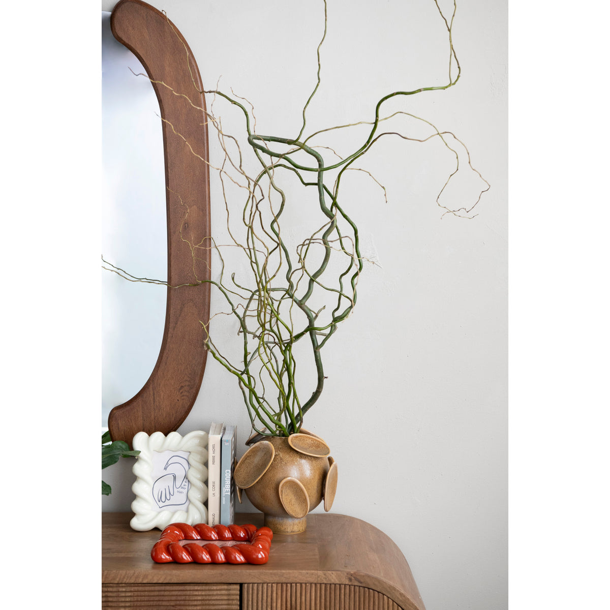 TAN STONEWARE FOOTED VASE