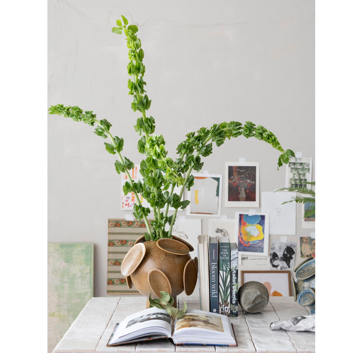 TAN STONEWARE FOOTED VASE
