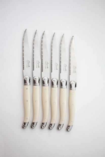 LAGUIOLE 6 PIECE STEAK KNIFE SET, IVORY IN WOOD PRESENTATION BOX