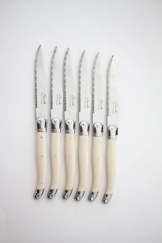 LAGUIOLE 6 PIECE STEAK KNIFE SET, IVORY IN WOOD PRESENTATION BOX