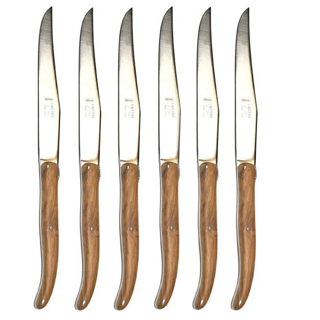 LAGUIOLE 6 PIECE STEAK KNIFE SET, OLIVEWOOD IN WOOD PRESENTATION BOX