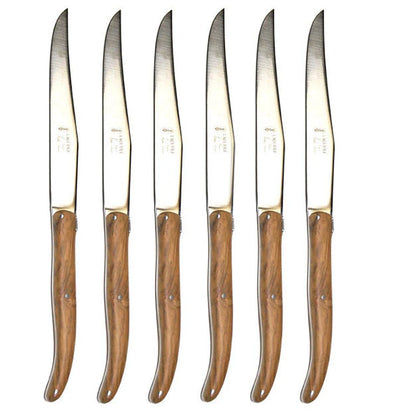 LAGUIOLE 6 PIECE STEAK KNIFE SET, OLIVEWOOD IN WOOD PRESENTATION BOX