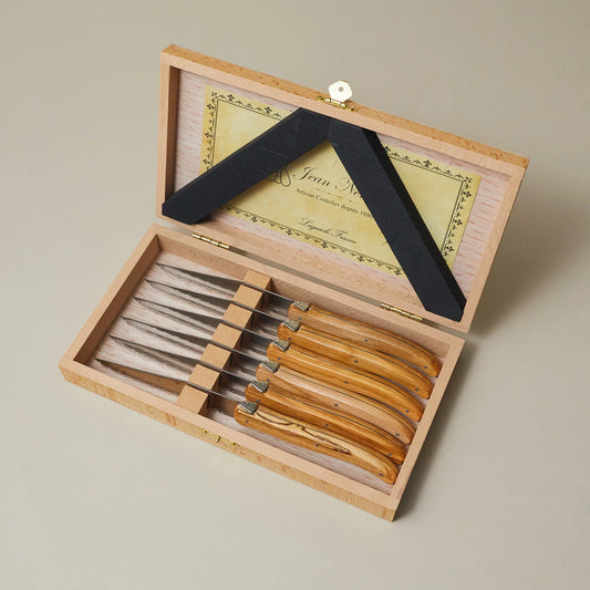 LAGUIOLE 6 PIECE STEAK KNIFE SET, OLIVEWOOD IN WOOD PRESENTATION BOX