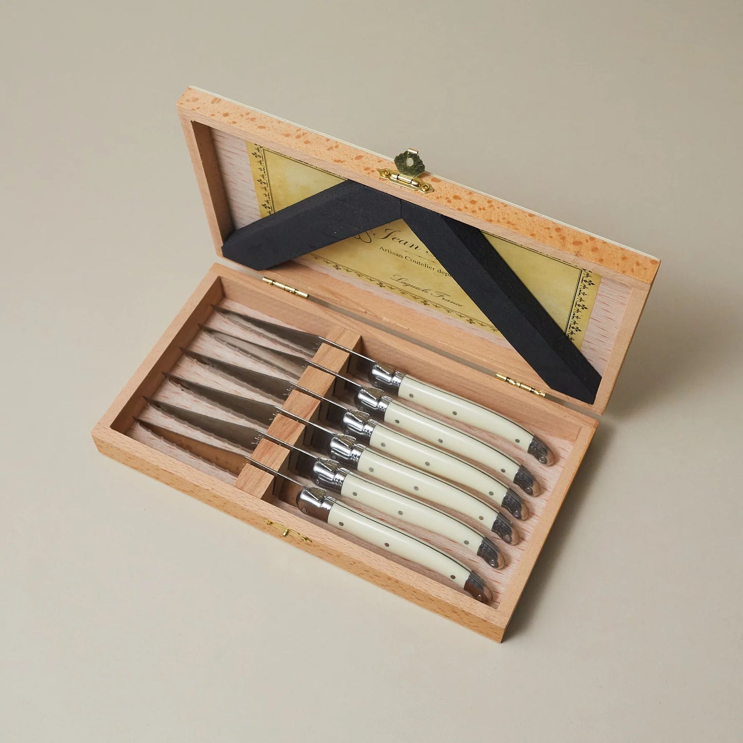 LAGUIOLE 6 PIECE STEAK KNIFE SET, IVORY IN WOOD PRESENTATION BOX