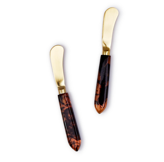 TORTOISESHELL ACRYLIC AND GOLD SPREADERS (SET OF 2)